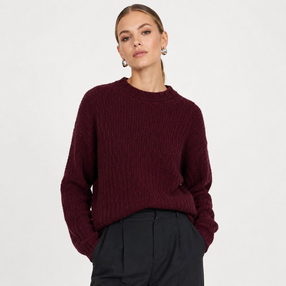 Harper Lane Winnie Crewneck Sweater Dark Purple Merino Wool Cashmere Size S NWT